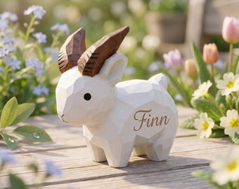 Personalisierte Schaffigur aus Holz, handgeschnitzte Widder-, Ziegen- und Lammstatue, individuell gravierte Tierfigur aus Holz, süßes Babygeschenk, Schreibtisch-Tierfigur