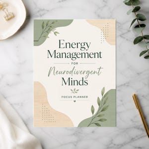 Gestión de la energía para mentes neurodivergentes, planificador de concentración imprimible, registro de funciones ejecutivas, planificador diario que favorece la producción de dopamina.