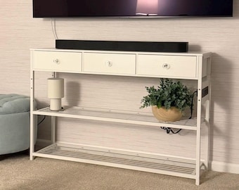 Console Table with USB Ports, 3 Drawers, Storage Shelves, Black Walnut Finish