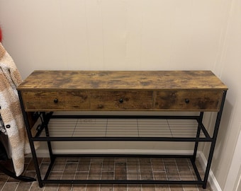 Console Table with USB Ports, 3 Drawers, Storage Shelves, Black Walnut Finish