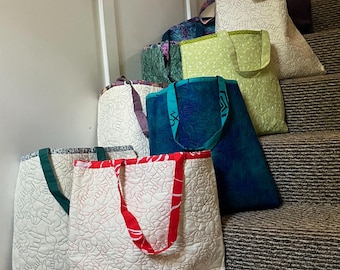 Quilted, Lined Muslin Tote with ILY Handshaped Quilting