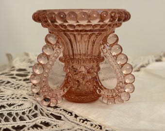 Vintage Rose Pink Hobnail Glass Cup, Footed Toothpick Holder Boho Chic Gift