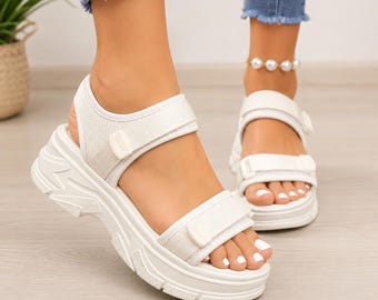 Women's Comfy Summer Sandals ; Simple Platform Sandals Soft Sole ; Beach Holiday Buckle Sandals ; Casual Open Toe Shoes