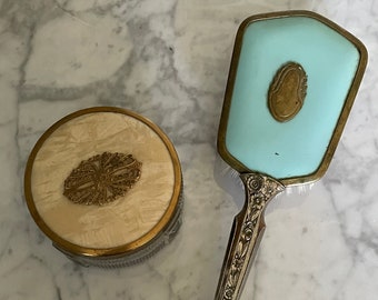 Vintage Aqua Hair Brush with Brass Accents