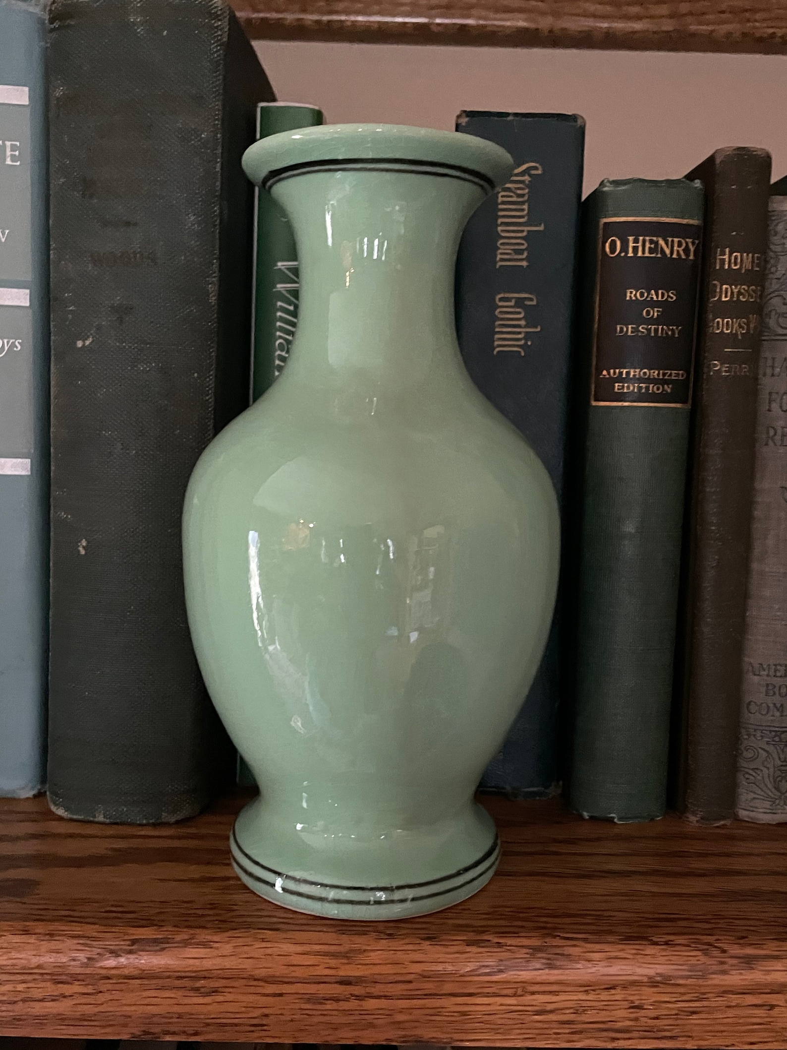 Vintage Handpainted Green Vase Floral Design Etsy