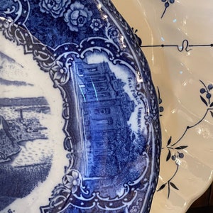 Blue & White Transferware Plate St. John, N.B. Bridges Reversible Falls Flow Blue England image 6