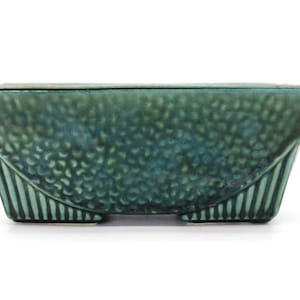 Vintage Mottled Green Ceramic Planter | Mid-Century Modern Bonsai Pot (Footed)