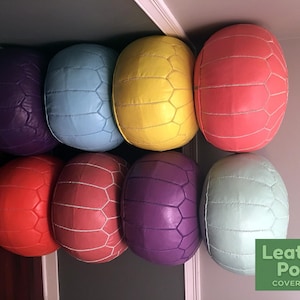 Handgefertigter marokkanischer Leder Pouf, Boho Fußhocker, rundes Bodenkissen, Schiffe USA, UNBEDINGT
