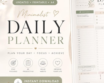 Minimalist Daily Planner Printable | Productivity Planner | Time Blocking Schedule | To Do List