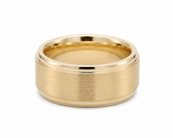 18k Solid Gold 8MM Matte And Shiny Band - Mens Womens Wedding Ring - Free Engraving - Free Resizing