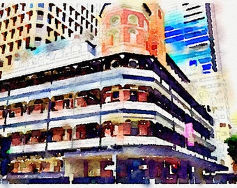 Watercolor Print - Brisbane Palace Backpackers - Cityscape