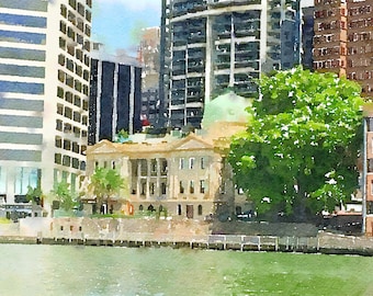 Watercolor Print - Customs House Brisbane - Cityscape