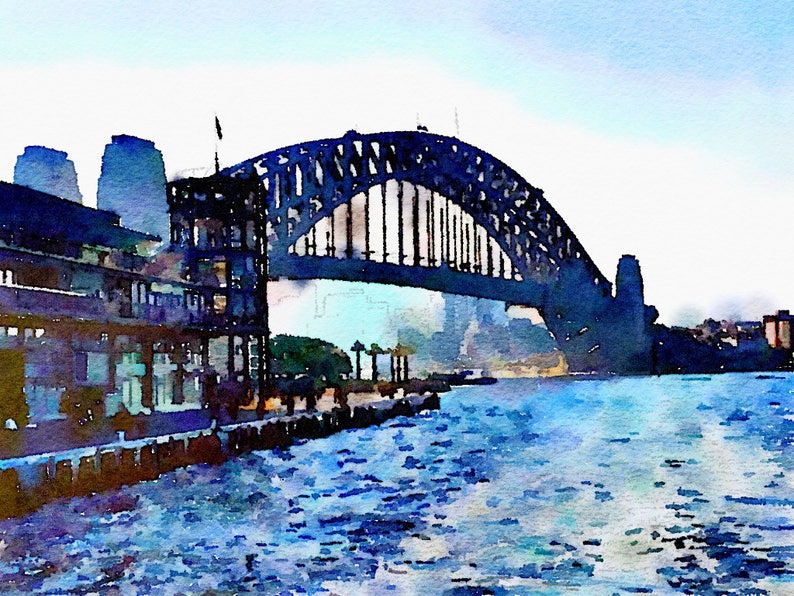 Watercolor Print Sydney Harbour Bridge Australia. Etsy Australia