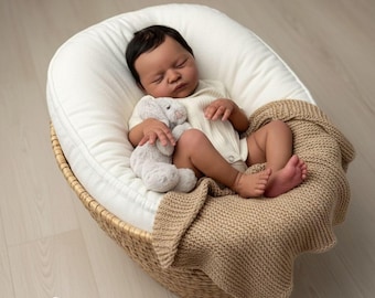 20 Inch Reborn Baby Doll, Dark Skin Sleeping Newborn, Soft Vinyl Limbs, Cloth Body, Rooted Hair