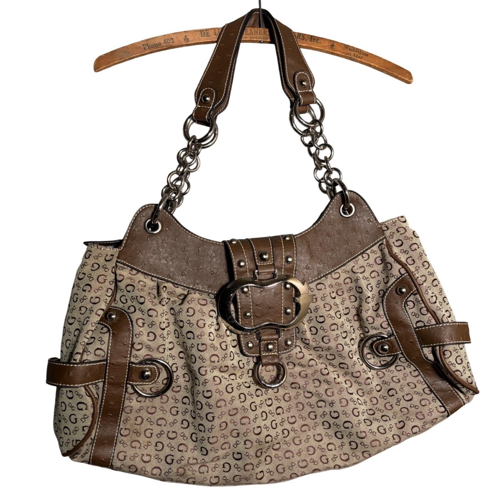 GUESS Y2K Monogram Canvas Grommet Embossed Hobo Shoulder Bag