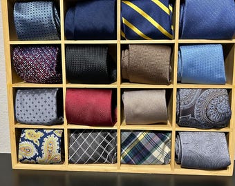 Bamboo Wall Mounted Tie Box Organizer With 16 Compartments | Tie Holder Hanger | Closet Organizer | Tie Display Case | Belt Organizer
