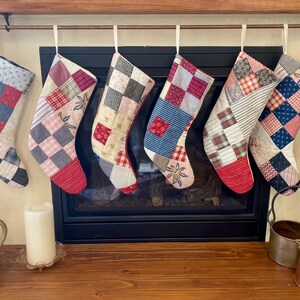 Handmade Vintage Quilt Christmas Stockings, Patchwork Holiday Decor