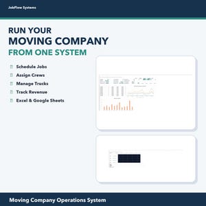 Moving Company Operations System | CRM, Scheduling, Dispatch Board, Revenue Dashboard | Excel & Google Sheets Template