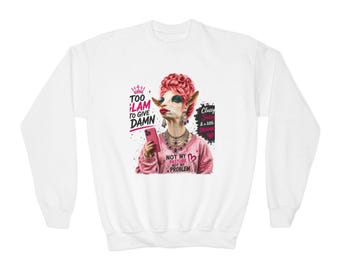 Too I Am To Give A Damn Grandma Portrait sweatshirt | Sassy Retro Elderly Woman Graphic