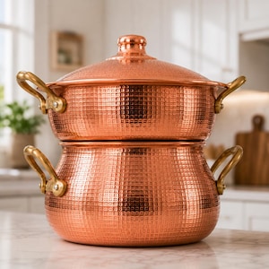Set da couscous in rame marocchino, pentola a vapore in rame martellato, pentole fatte a mano, pentola per couscous con coperchio, decorazione per la cucina.