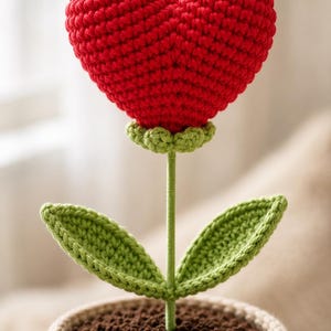 Crochet Heart Flower Pot Pattern PDF | Amigurumi Heart Flower Crochet Pattern | Valentine Potted Plant Pattern | Easy Beginner Digital