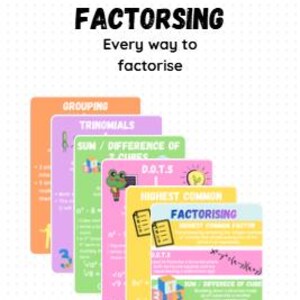 Colorful Factorising Math Posters: Grouping, Trinomials, D.O.T.S. Methods