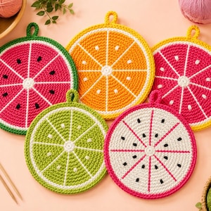Fruit Slice Pot Holder Knitting Pattern PDF, Summer Kitchen Trivet (Digital Download)