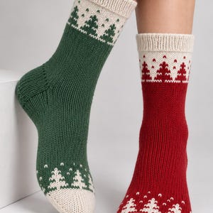 Patrón para tejer calcetines navideños, calcetines fáciles para principiantes, calcetines nórdicos Fair Isle, patrón en PDF, tallas 35–43.