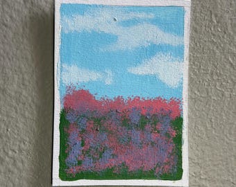 Original Flower Field ACEO Artwork | Handmade Acrylic Painting | Miniature Art Card