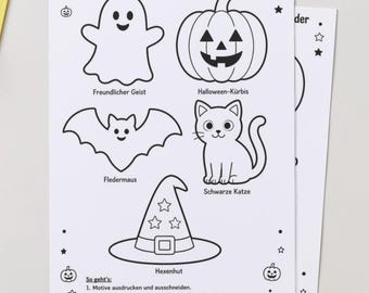 Halloween Window Decoration Craft Template | Ghost, Pumpkin, Bat & Cat | Halloween Cut-Out Template PDF