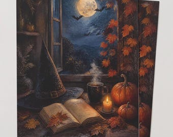 Witchy Halloween Wall Art | Witch Hat & Moon Painting | Cozy Gothic Autumn Printable | Halloween digital art