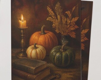 Halloween Still Life Wall Art | Pumpkin & Candle Painting | Moody Autumn Decor | Gothic Printable Art