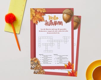 Autumn Crossword Puzzle for Kids | 10 Autumn Words | Printable Puzzle | Printable PDF