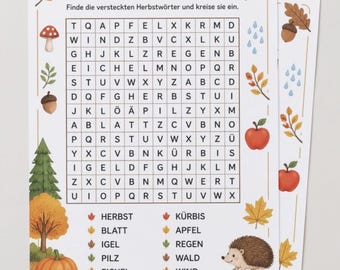 Autumn Word Search for Kids | Printable Letter Puzzles | Autumn Puzzles A4 Printable | Digital Download