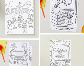 Back to School Coloring Pages | Set of 4, Part 3 | Starting School | Digital Coloring Book | A4 PDF