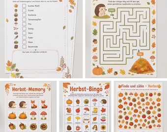 5 Autumn Games for Children | Bingo Treasure Hunt Memory Maze & Search Game | A4 Printable | Digital Download