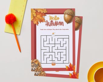 Autumn Maze for Kids | Printable Maze Puzzle | Autumn Activity | Printable PDF