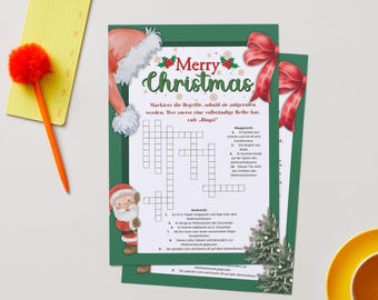 Christmas crossword puzzle for children | 10 Christmas words | Puzzles for elementary school and Advent | Printable PDF