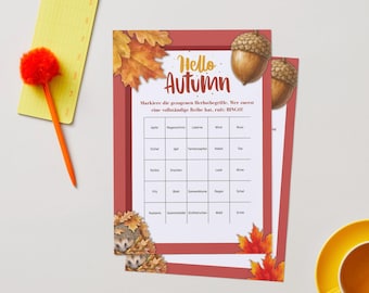 Autumn Bingo for Kids | 4 Bingo Cards | Printable Autumn Game | Printable PDF