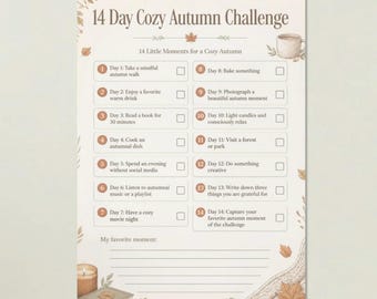 14-Day Cozy Autumn Challenge | Autumn Challenge for Adults | Self-Care Autumn Printable | A4 Download