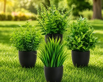 4 Pack Artificial Plants Small Faux Plants in Black Pots | Mini Fake Plants for Bathroom Home Office Desk Table Decor Indoor