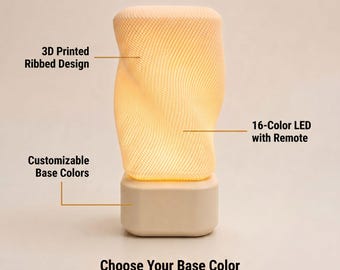 Modern 3D Printed Table Lamp, LED Bedside Lamp, Minimalist Nightstand Light, Handmade Home Decor