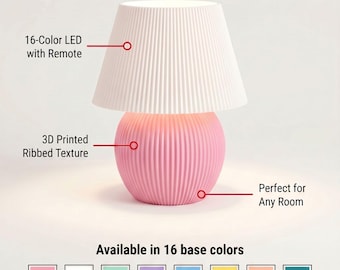3D Printed Table Lamp | Minimalist Bedside Lamp, 16 Color LED Light
