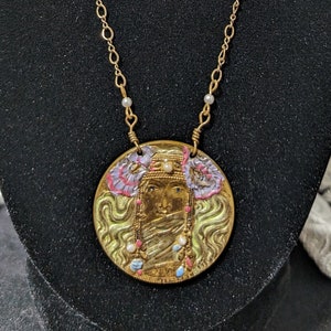 Vintage Pididdly Links Maiden Necklace Brass Hand Painted image 1