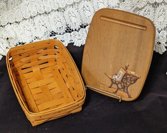 Longaberger handwoven note pal basket with hand painted wooden lid by K.S. Lanam Co