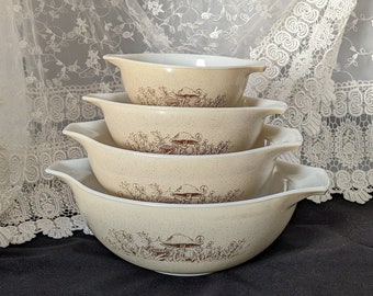 Vintage Cottagecore Pyrex Forest Fancies Cinderella Mixing bowl set of 4