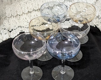 Harlequin Lusterware MCM Pastel Champagne Coupe set of 6