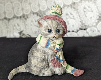Lenox "All Bundled Up" grey tabby cat kitten  figurine 2006