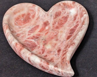 Volterra Italy Vintage Alabaster heart shaped trinket tray in rose and white tones