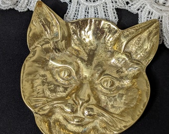 Vintage Brass Virginia Metalcrafters Bob Cat Trinket Tray